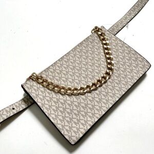 Michael Kors Signature Belt Bag Chain Strap Convertible Vanilla Medium Size NWT